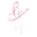 Art line of belly dancer. Young slender girl in east suit shows movement of arabic dance. Drawing by lines. Isolated Royalty Free Stock Photo