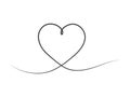 Art line continuous heart icon isolated on white. Love outline symbol, Valentine Day one line design