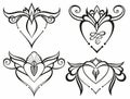 Stylized Tattoo  heart icons isolated on white. Love outline symbol, Valedesign. Design Element. Vector illustration Royalty Free Stock Photo