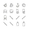 art line icon set with painting kit, and canvas Royalty Free Stock Photo