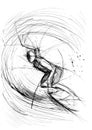 Art line of wave surfer in action - Sketch