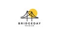 Art lines bridge with sunset logo vector symbol icon design graphic illustration Royalty Free Stock Photo