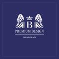 Art logo design. Capital letter B. Elegant emblem with crown, dragon wings. Beautiful creative monogram. Graceful sign for Royalty Royalty Free Stock Photo