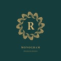 Art logo design. Capital letter R. Elegant round emblem. Beautiful creative monogram. Graceful sign for Royalty, business card,