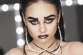 The art of makeup girl with black eyebrows Royalty Free Stock Photo