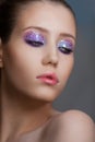 Art makeup many sequins and rhinestones of different shapes