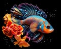 The Art of a Mandarin Fish swims under the deep water.