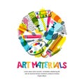 Art materials for craft design and creativity. Vector isolated illustration in circle shape. Banner, poster background Royalty Free Stock Photo