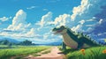 Anime-inspired Crocodile Art In A Fantastical Field