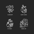 Art movements chalk white icons set on black background Royalty Free Stock Photo