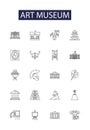 Art museum line vector icons and signs. museum, gallery, exhibit, sculpture, painting, masterpieces, collections