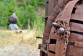 Art in nature - detail of rusty metal closed cell with chain wit Royalty Free Stock Photo