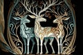 Elegant nature background with reindeers in art nouvea style Royalty Free Stock Photo