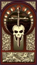 Art nouveau background skull and sword