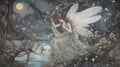 Art nouveau fairy illustration in a magical forest desktop wallpaper screensaver Royalty Free Stock Photo