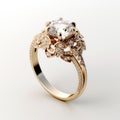 Art Nouveau Flower Diamond Engagement Ring In Rose Gold Royalty Free Stock Photo