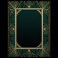 art nouveau frame with gold and green leaves on a black background