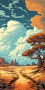 Art Nouveau-inspired Desert Landscape Illustration