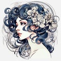 Art Nouveau-inspired Illustration Of A Girl With Flowers In Her Hair
