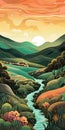 Art Nouveau-inspired Landscape Painting Of River And Plants
