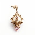 Art Nouveau Inspired White And Pink Pendant With Golden Clasp