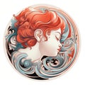 Art Nouveau-inspired Woman With Red Hair In Ornamental Circle