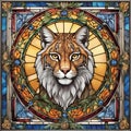 Art Nouveau Lynx Vitral Window Royalty Free Stock Photo