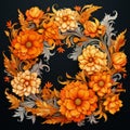 Art Nouveau Marigold Wreath: Baroque Realism With Vibrant Colors