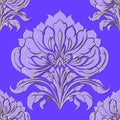 Art nouveau Seamless floral ornamental 3d pattern for fabric, wallpapers, cards, prints. Vector luxury background in violet gold Royalty Free Stock Photo