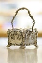 Art nouveau silver wedding basket on white background Royalty Free Stock Photo