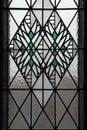 Art Nouveau stained glass window in Hradec Kralove. Royalty Free Stock Photo