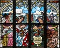 Art Nouveau stained glass window in Saint Barbara Church in Kutna Hora, Czech Republic