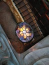 Art Nouveau staircase in old mansion. Interior details. Jellyfish lamp