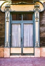 Art nouveau style door with carved wood details Royalty Free Stock Photo