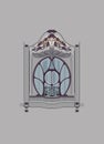 Art Nouveau window with decorative details. Jugendstil window frame. Building facade with a french balcony