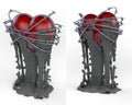 Art object, totem, trophy red heart surrounded by barb wire Royalty Free Stock Photo