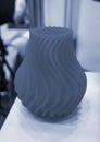 Art object vase printed 3D printer Models created 3D printer blue molten plastic
