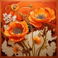 Art Orange Poppies: Richly Detailed Art Nouveau 3d Graphic Illustration Royalty Free Stock Photo