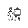 Art painter artist with paint brush and canvas line icon Royalty Free Stock Photo