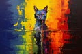 Art painting Acrylic color of cat on canvas. Colorful background Ai generative