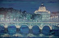Art painting of Basilica Sant Pietro, Tiber river Rome, Italy