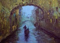 Art painting of the Bridge of Sighs and gondola in Venice Italy