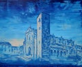 Art painting of the Cathedral of Guijuelo - Spanish city Royalty Free Stock Photo