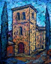 Art painting of the Iglesia de Santo Tomas Cantuariense church in Salamanca, Spain