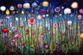 Art painting Oil color Abstract flowers in the meadow, Hand drawing Royalty Free Stock Photo