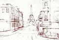 Art painting of Paris street with Eiffel Tower Royalty Free Stock Photo