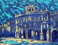 Art painting of the Plaza Mayor of Salamanca city, Spain