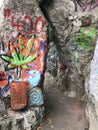 The art of painting on the rocks along the pathway of staircase up to the Schlossberg Castle hill in Graz, Austria.