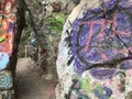 The art of painting on the rocks along the pathway of staircase up to the Schlossberg Castle hill in Graz, Austria.