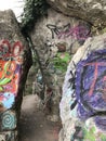 The art of painting on the rocks along the pathway of staircase up to the Schlossberg Castle hill in Graz, Austria.